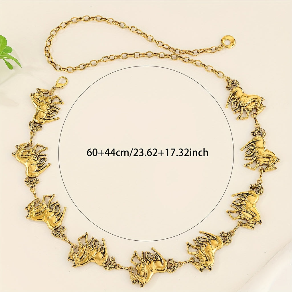 1pc Women's Metal Good Luck Double Horse Adjustable Western Cowboy Belt, Perfect for Summer Parties and Photo Shoots, Ideal Gift