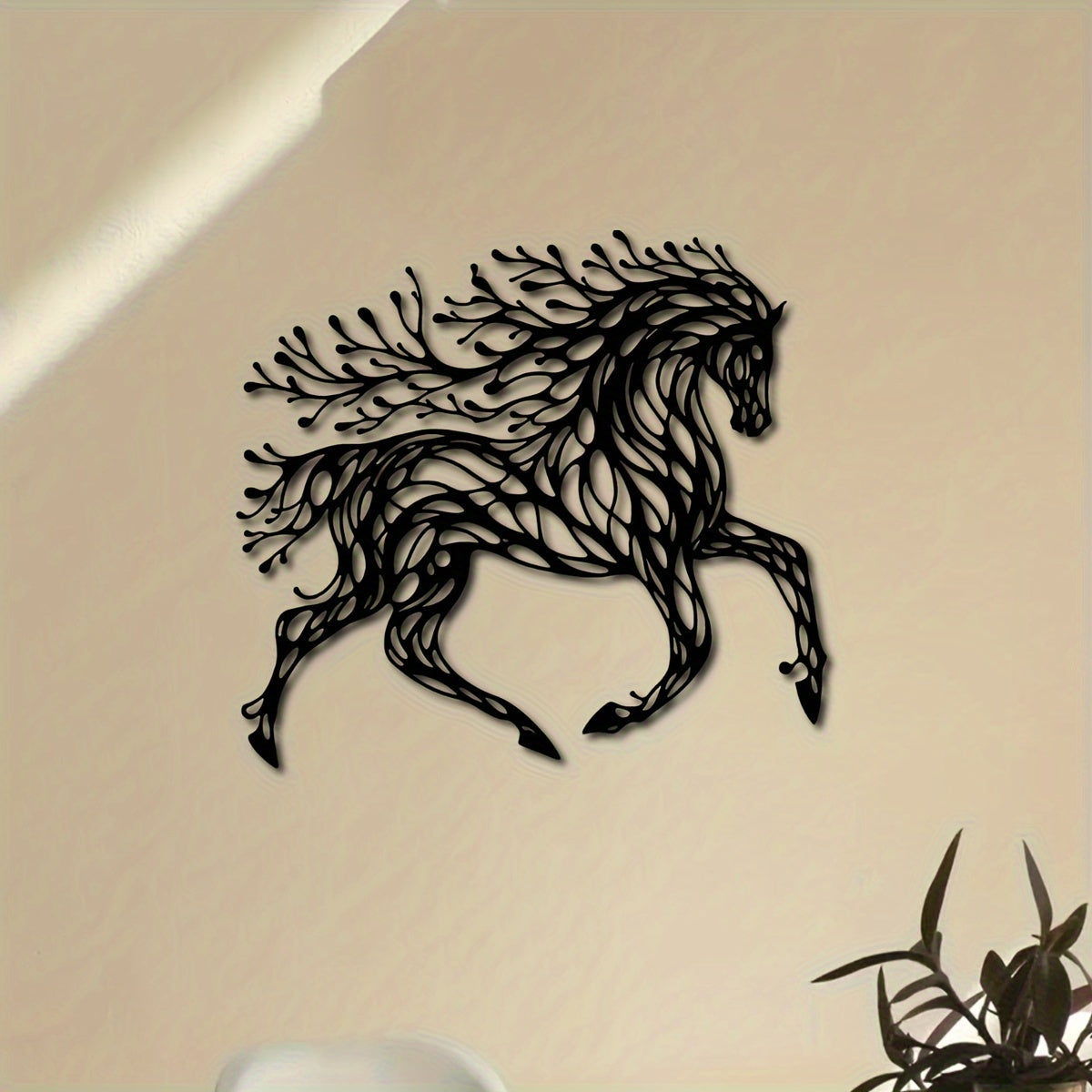 1pc Handcrafted Metal Horse Wall Art - Unique Equestrian Theme Decor for Rustic Farmhouse, Home Office, and Outdoor Spaces - Perfect Wildlife Lover Gift with Trendy Black Tree Design