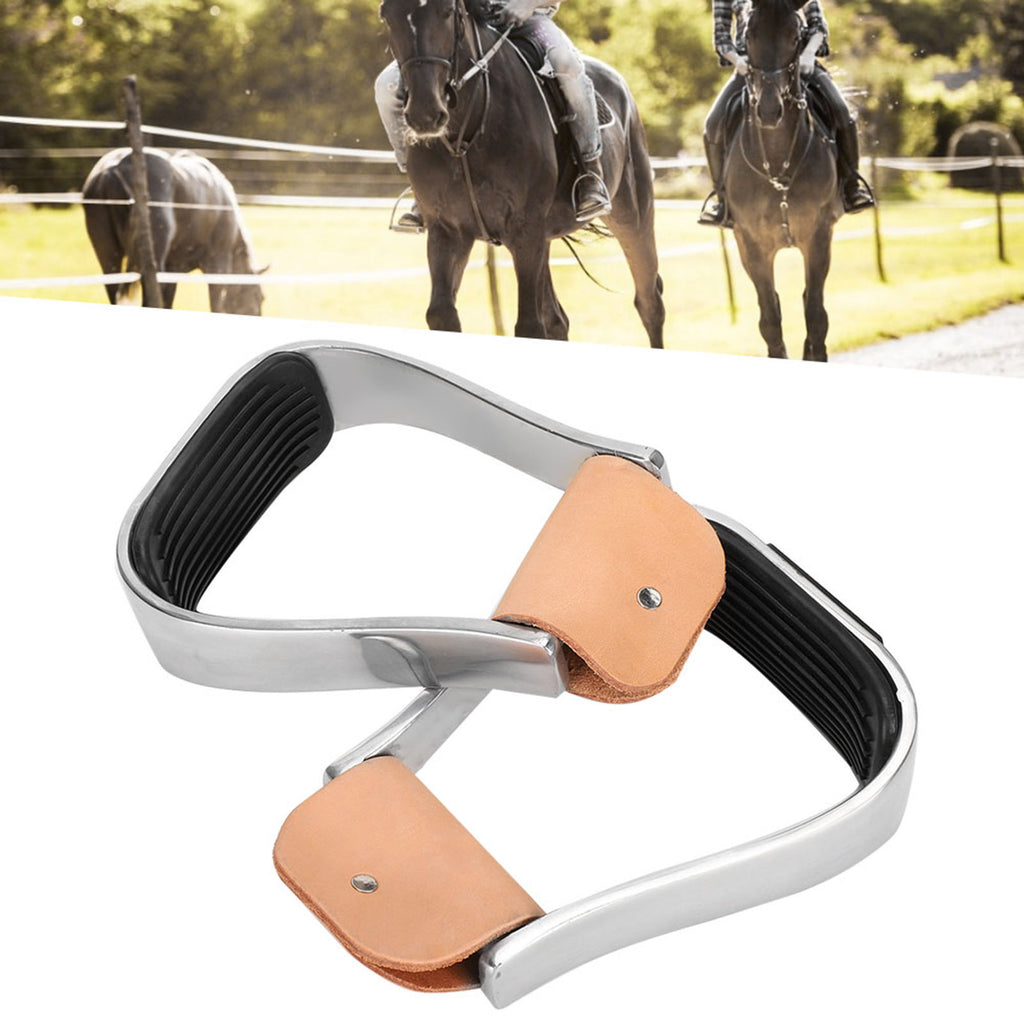 1 Pair Equestrian Aluminum Alloy Stirrups with Cushioned Leather Pads - Durable Horse Riding Saddle Tack Overshoes, Black