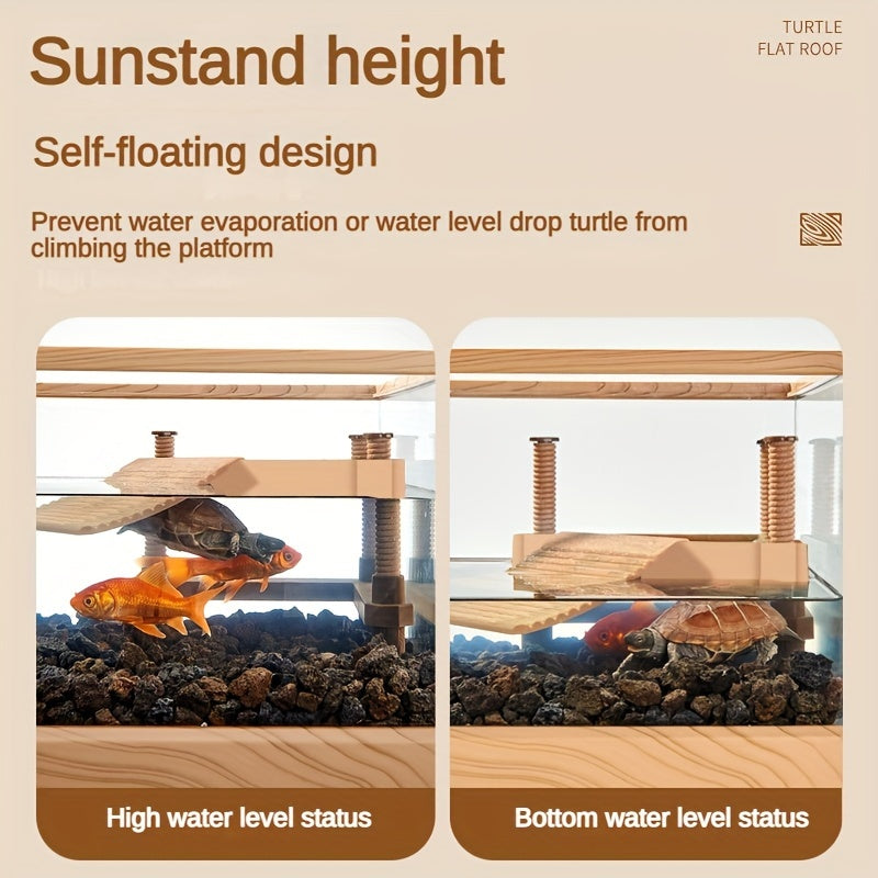 Wood Grain Basking Platform for Turtles, Plastic Climbing Rest, Deep Water Floating Habitat, High Water Level Ecological Ladder, Large Turtle Tank Accessory