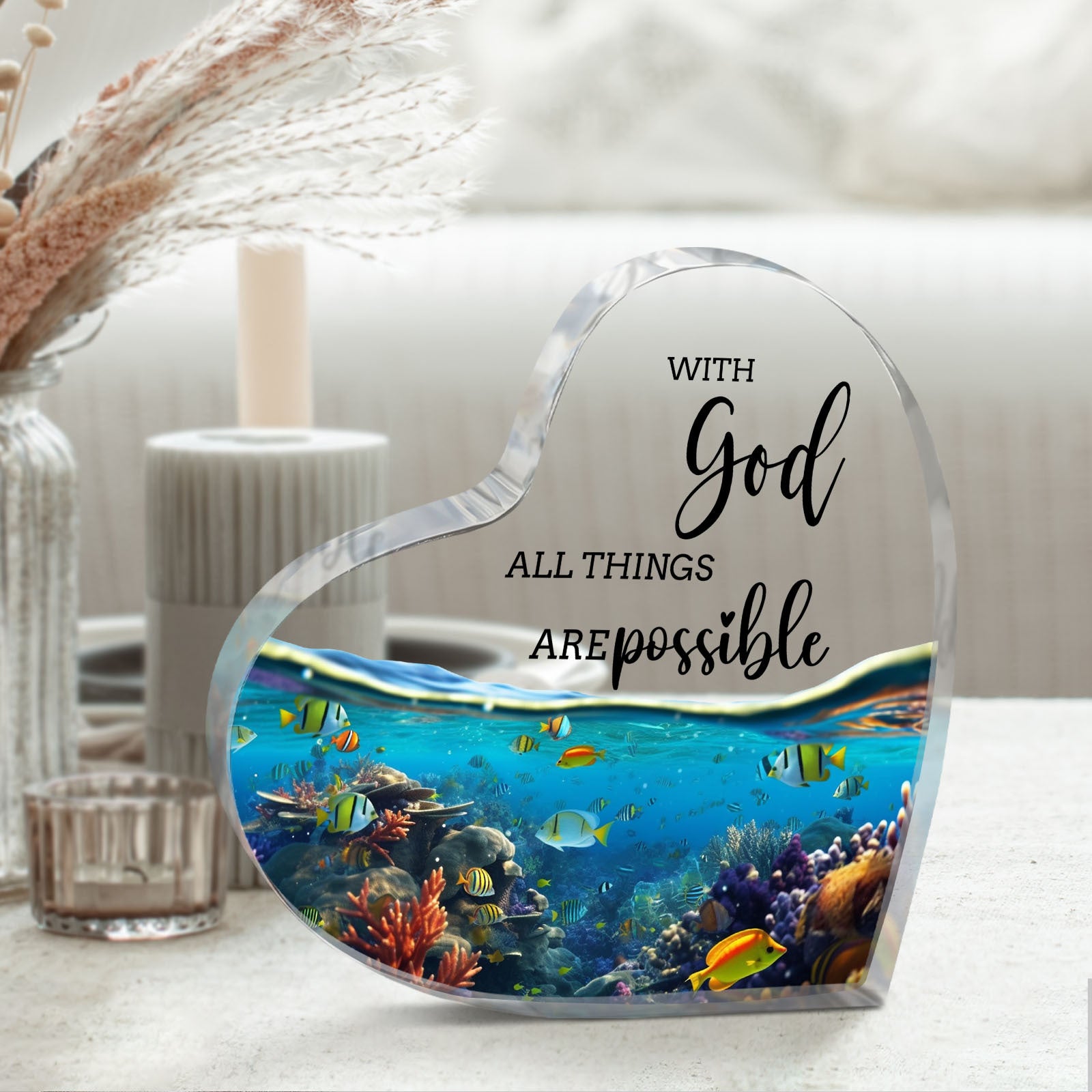 1pc, Sea Turtles, With god All Things are possible birthday Gifts, Exchange Gifts, bedroom, Kitchen, Living Room, Office, Acrylic Desktop Decoration, Unique Gift