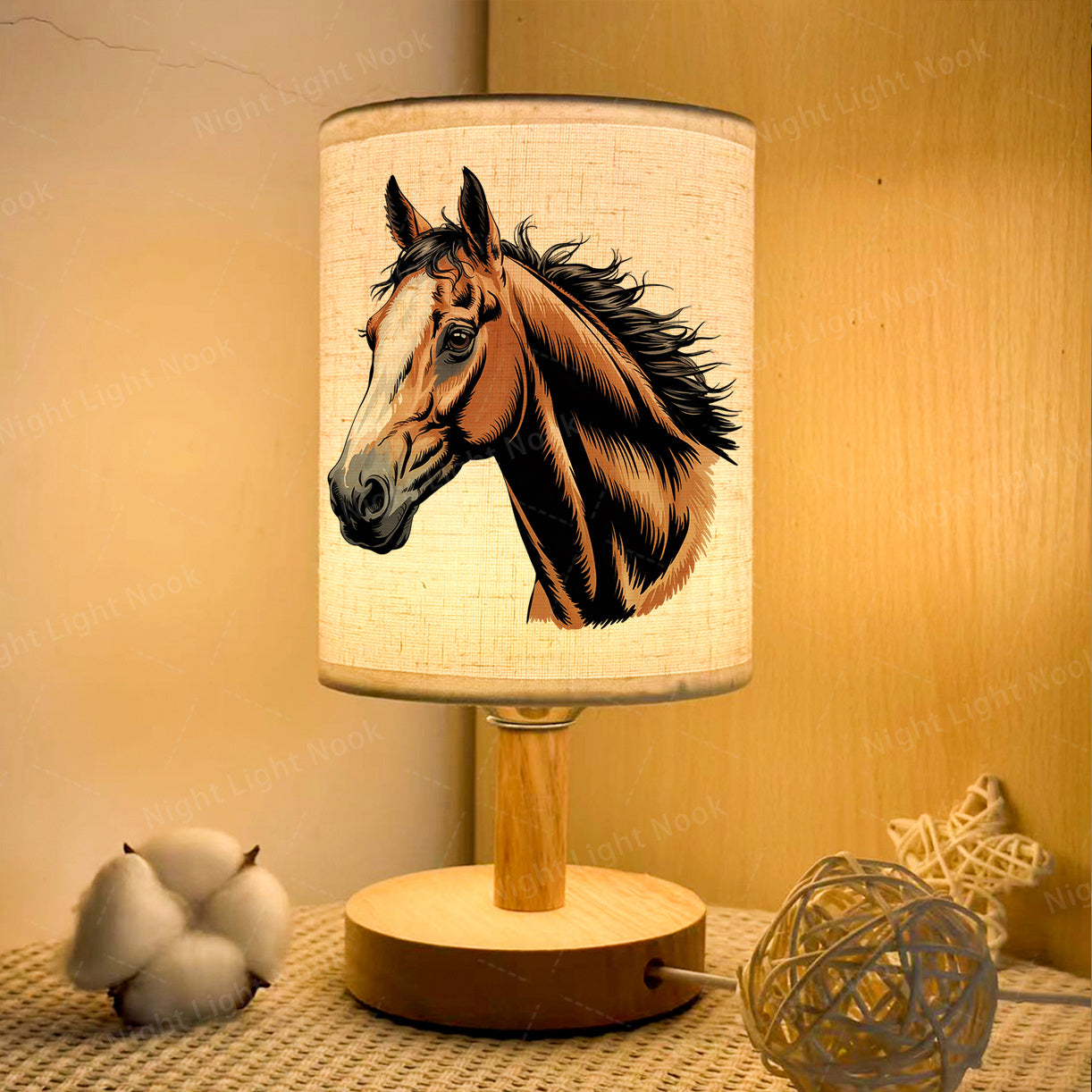 1pc Horse Head LED Fabric Table Lamp, USB Bedside Lamp, Bedroom Lamp And Dormitory LED Lighting Fixture, Office Decorative Lamp with Fabric Lampshade, Night Light for Room And Living Room Decoration