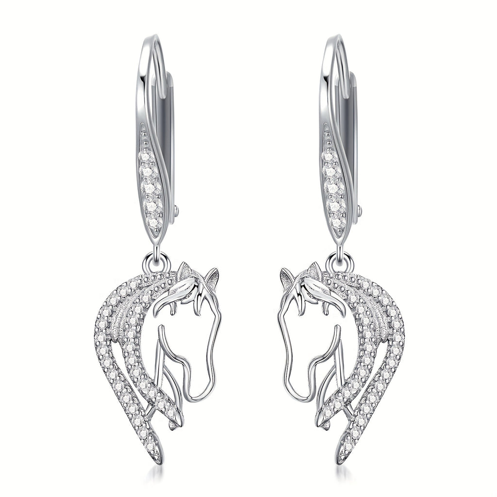 Horse Earrings 925 Sterling Silver Horse Leverback Dangle Drop Earrings Horse Jewelry Gifts for Women Horse Lover