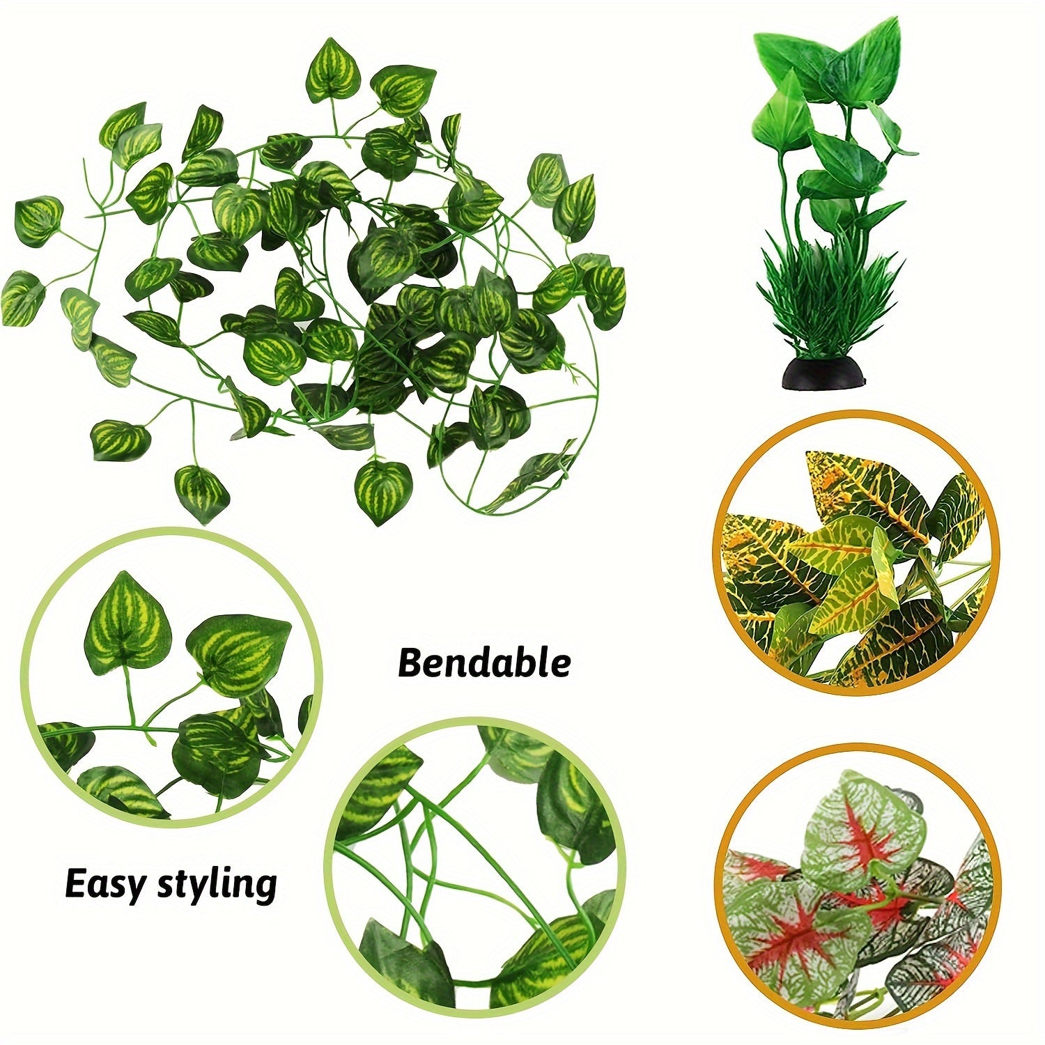 12pcs Fake Reptile Plants, Terrarium Hanging Artificial Leaves, Leopard Gecko Tank Accessories, Terrarium Decorations For Bearded Dragon Lizard Snake Geckos Chameleon