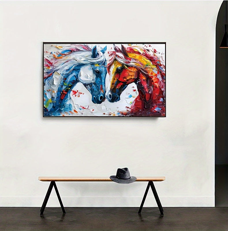 Vibrant Abstract Horse Canvas Art - Modern Oil Painting Style, Perfect For Living Room, Bedroom, Dining Decor - High-Definition Print, Large 39.37X23.62 Inches