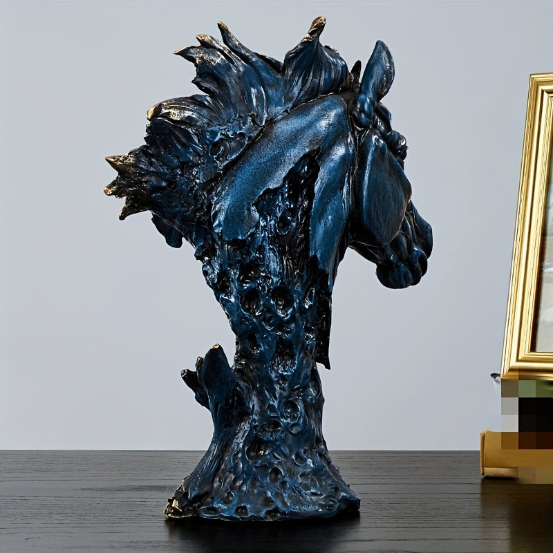 1pc Resin Horse Head Sculpture Decor, Elegant Blue Equestrian Statue, For Bookshelf Home Living Room Office Cabinet Tabletop Entryway Decor, Room Decor, Home Decor, Gifts