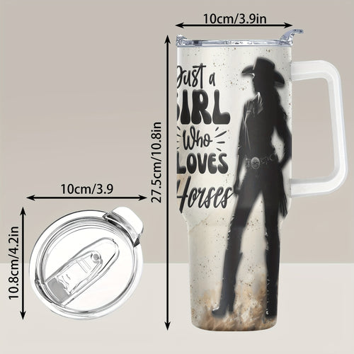 1pc, -Themed Tumbler Designed Like a Horse, 40 Ounces, Leakproof Stainless Steel Travel Mug Featuring a Handle, Lid, And Straw. This Water Bottle Is Break-Resistant And Vacuum Insulated, Ideal for Winter Beverages And Outdoor