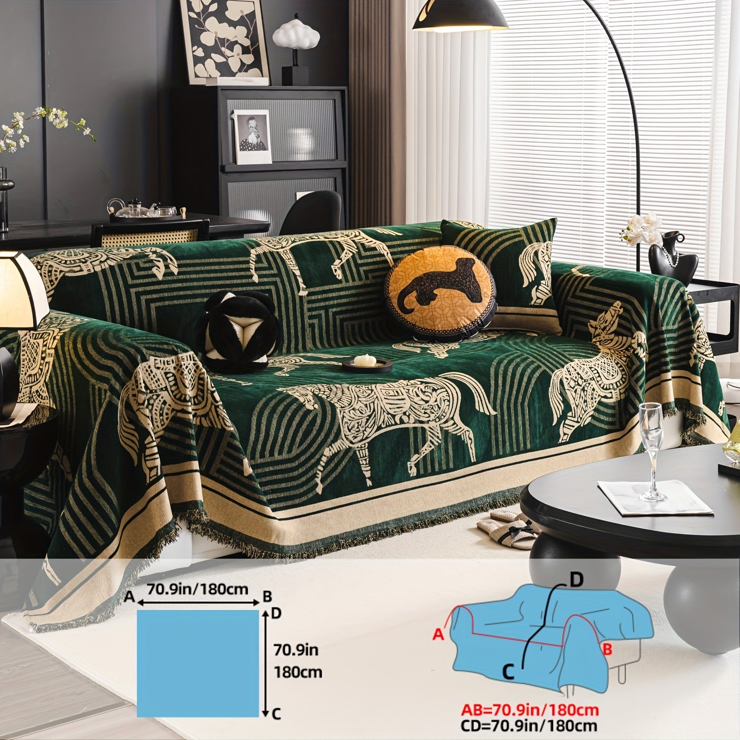Luxurious Chenille Sofa Cover with Horse Design - Dual-Tone, Pet-Friendly & Machine Washable for Armchairs to L-Shaped Couches - Modern Home Decor Gift