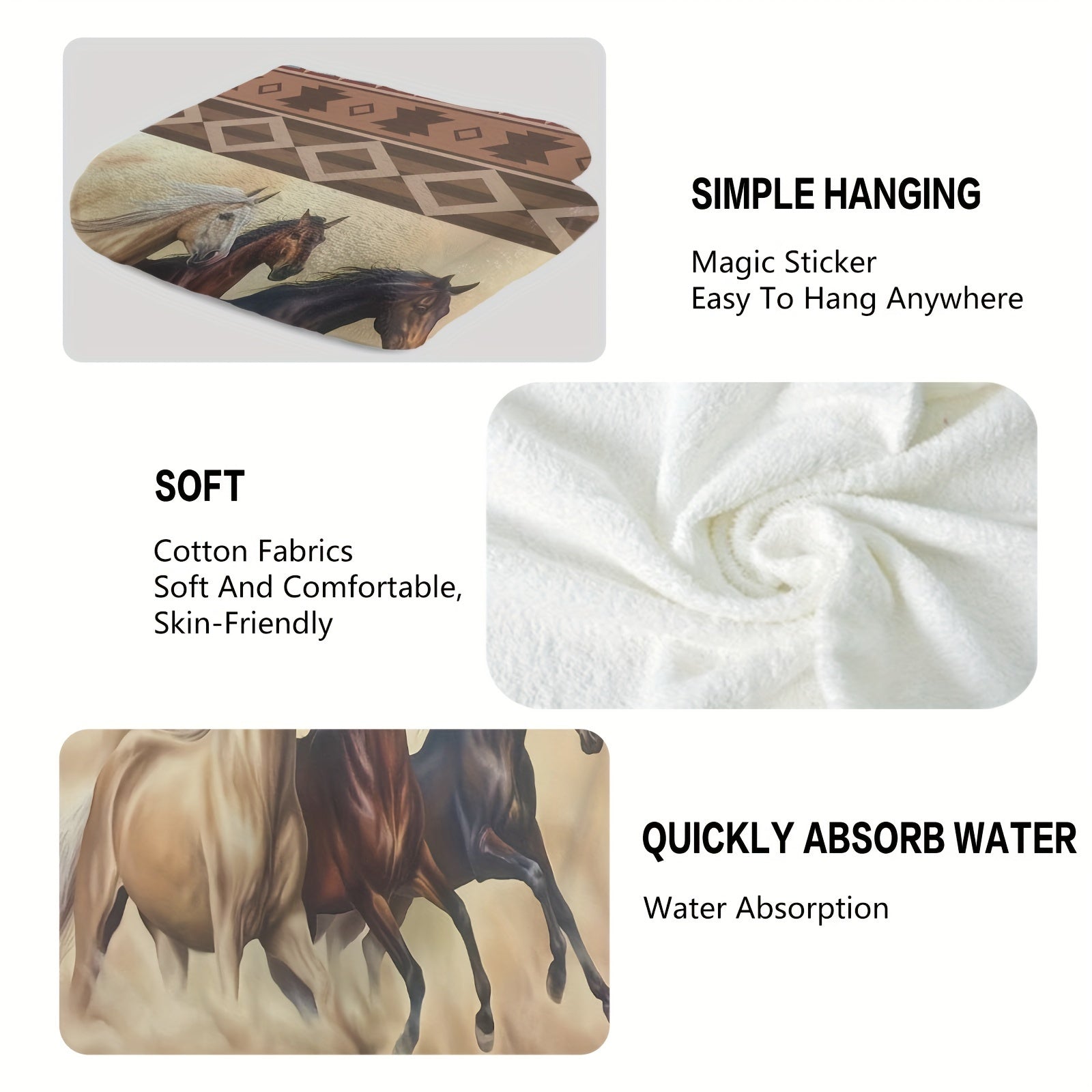 2pcs Soft Horse Pattern Hand Towels, Absorbent Fingertip Towel for Kitchen, Bathroom, Tea Bar, and Home Decor, Great Housewarming Gift