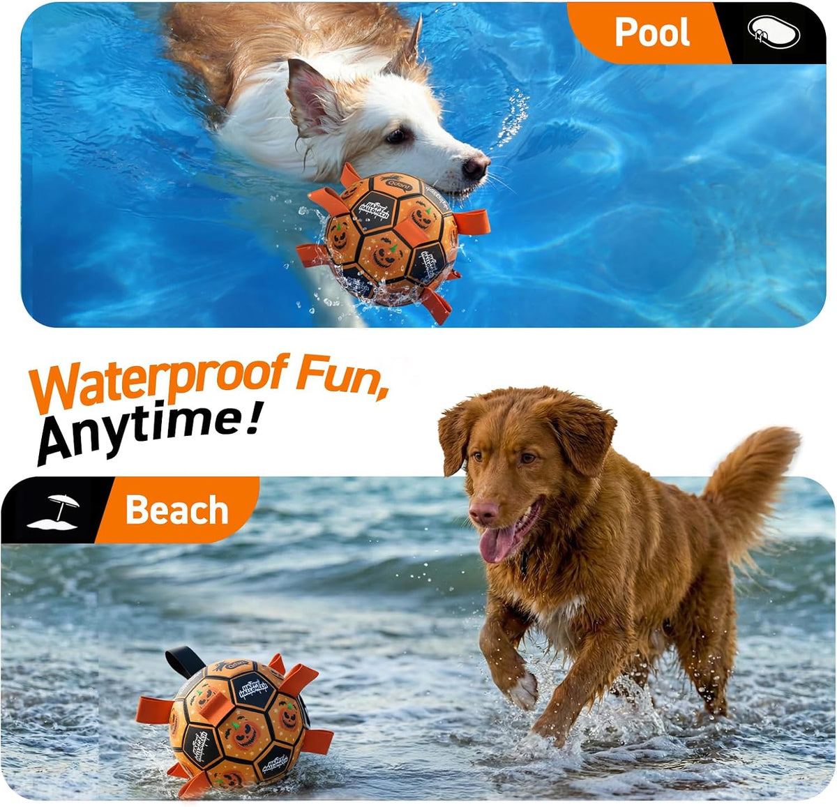Halloween Dog Toys, Soccer Balls with Straps, 6 Inch Interactive Toys