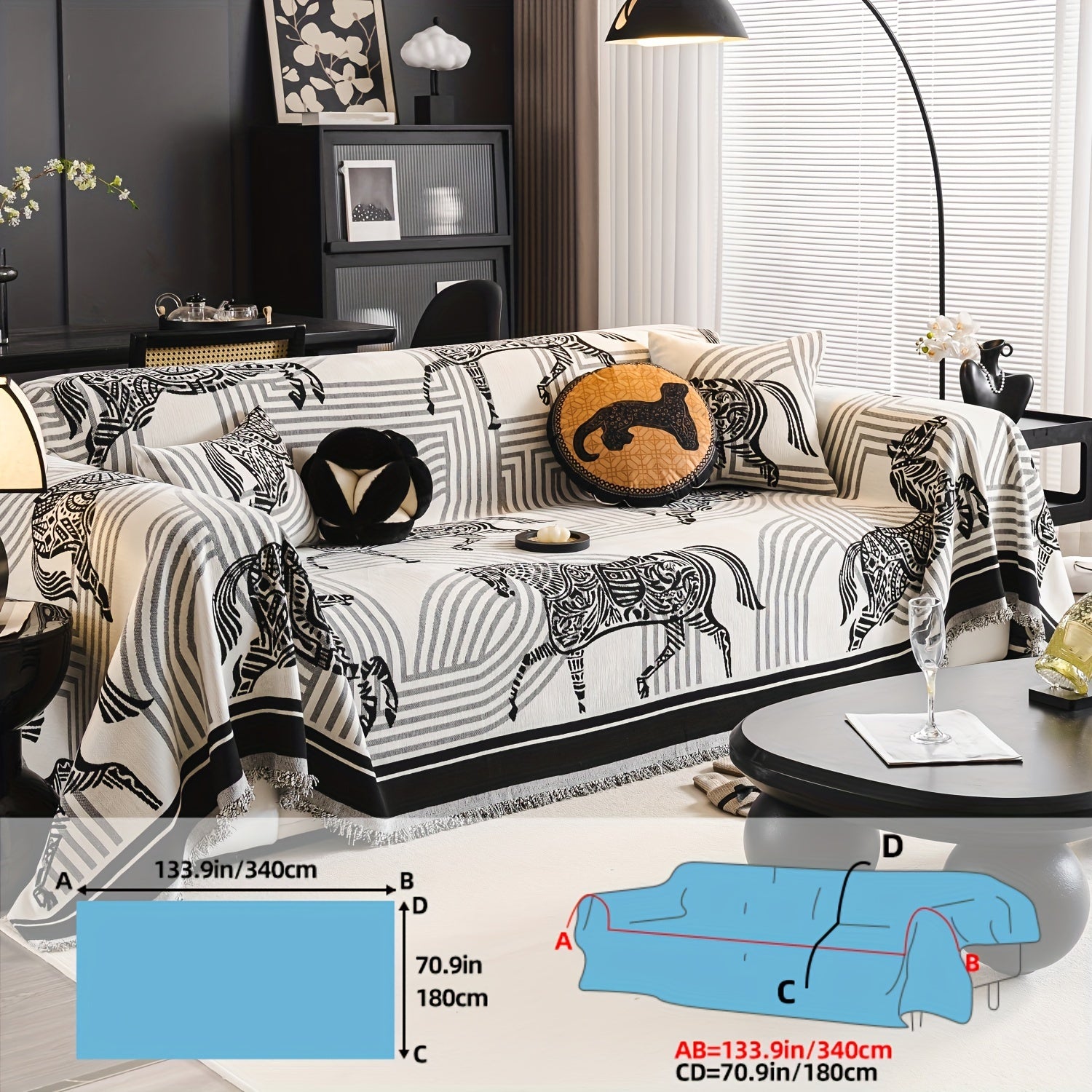 Luxurious Chenille Sofa Cover with Horse Design - Dual-Tone, Pet-Friendly & Machine Washable for Armchairs to L-Shaped Couches - Modern Home Decor Gift
