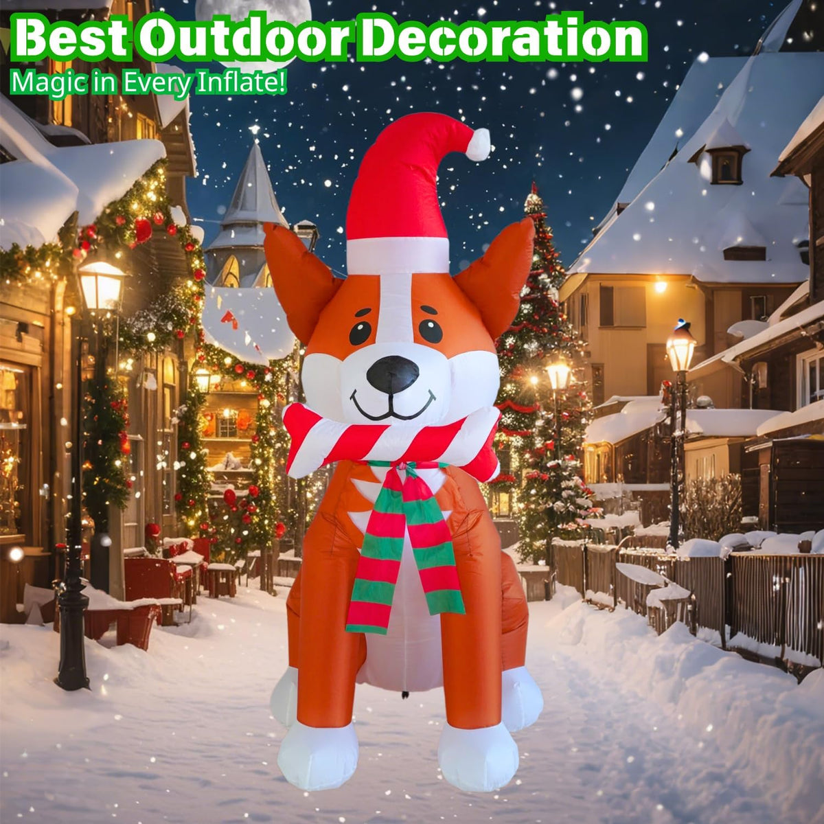 5FT Inflatable Corgi with Candy Bar - Outdoor Christmas Decoration with Built-in LED Lights for Indoor and Lawn Garden Use