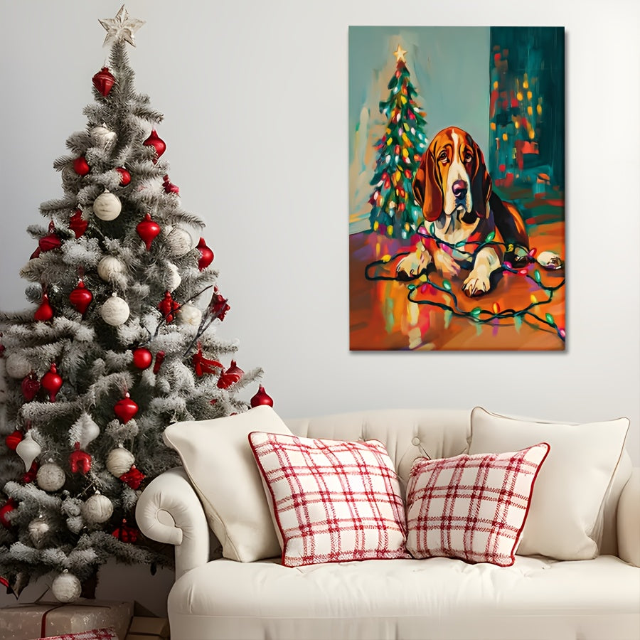 Basset Hound Christmas Dog Canvas Wall Art