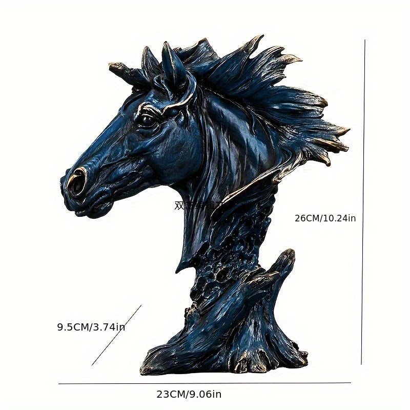 1pc Resin Horse Head Sculpture Decor, Elegant Blue Equestrian Statue, For Bookshelf Home Living Room Office Cabinet Tabletop Entryway Decor, Room Decor, Home Decor, Gifts