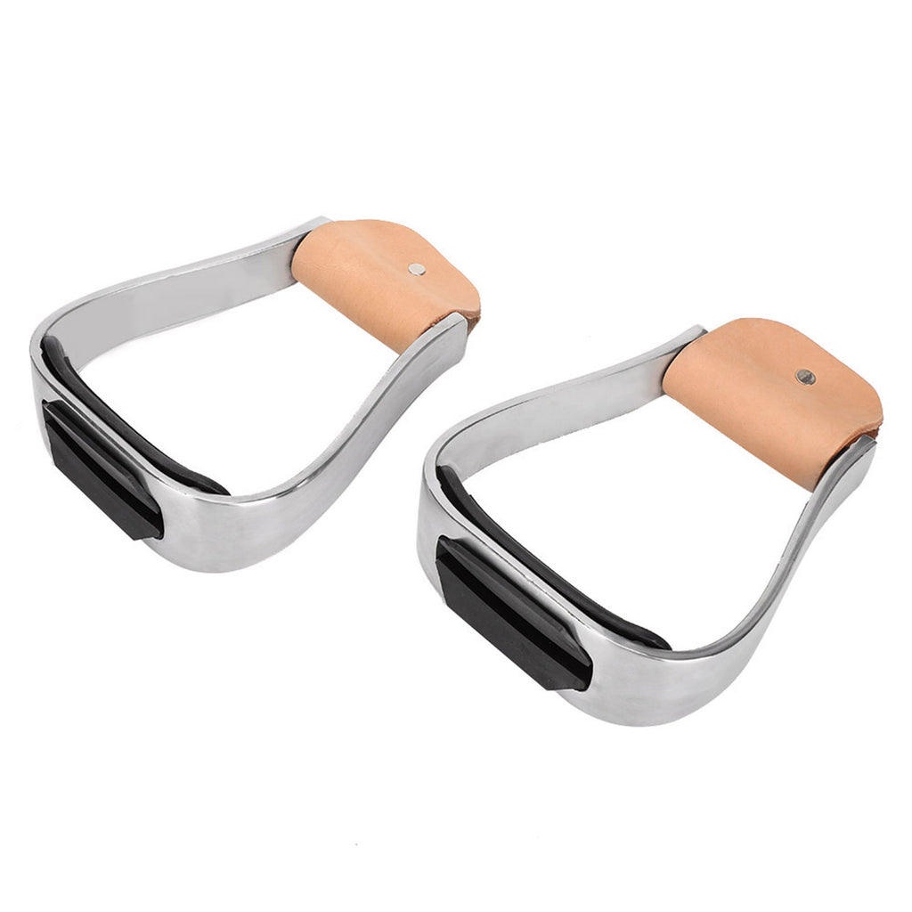 1 Pair Equestrian Aluminum Alloy Stirrups with Cushioned Leather Pads - Durable Horse Riding Saddle Tack Overshoes, Black