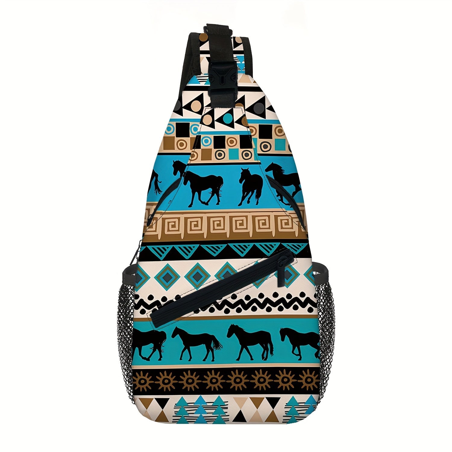 Totem Style Horse Pattern Print Casual Sling Bag, Men's And Women's Crossbody Bag For Travel & Daily Commute