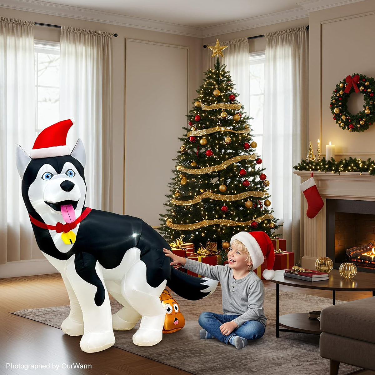 5FT Inflatable Husky Christmas Decoration for Outdoor Use