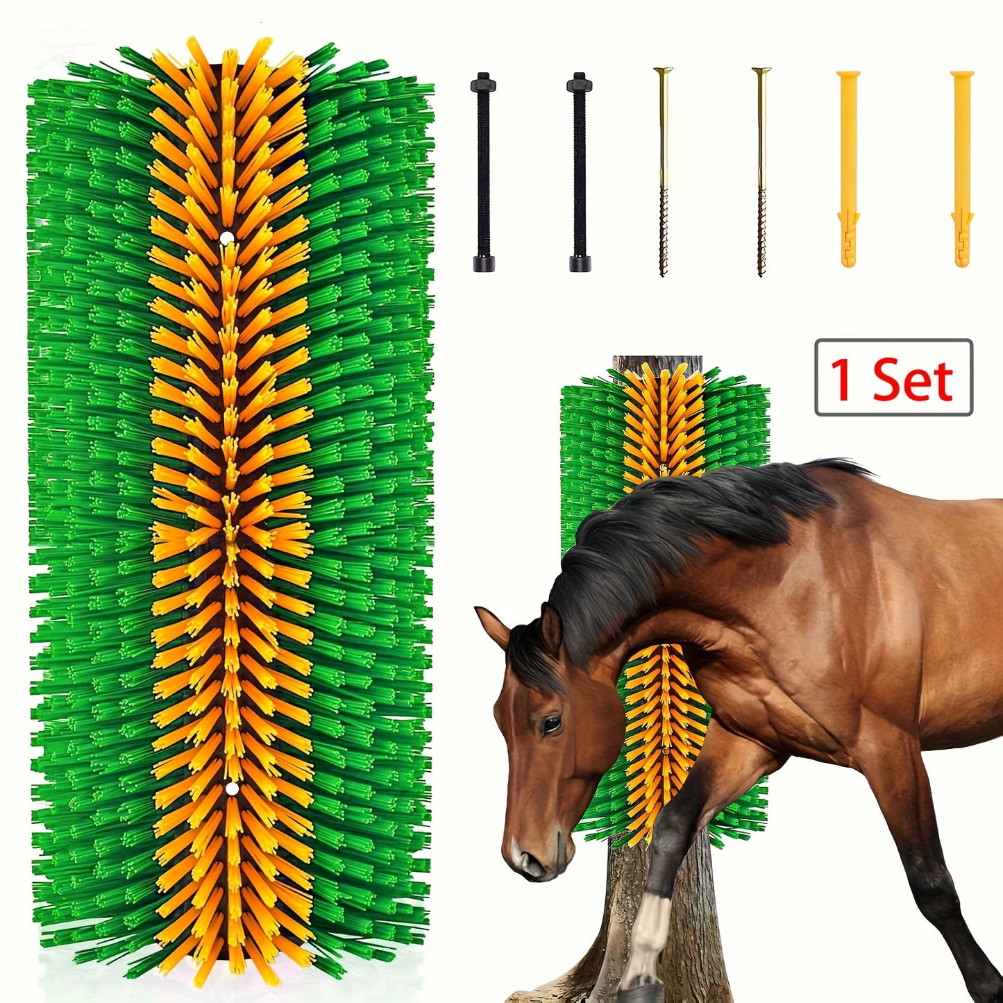 1pc Durable Livestock Scratch Brush, 19.0x8.0 inch- Ideal for Horse, Cow, Sheep Grooming- Includes Screw-On Accessories, No Batteries Required, Horse Grooming Supplies
