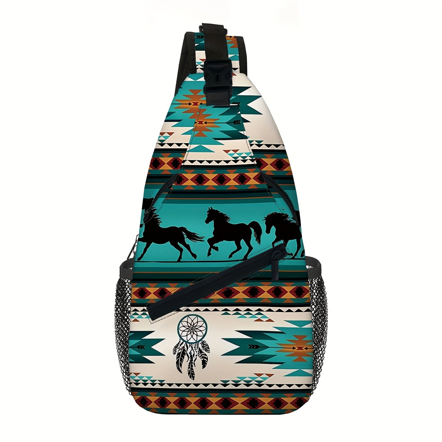 Totem Style Horse Pattern Print Casual Sling Bag, Men's And Women's Crossbody Bag For Travel & Daily Commute