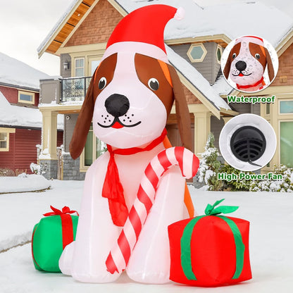 5 FT Inflatable Christmas Beagle Dog Outdoor Decoration with Gift Box and Built-in LEDs for Holiday Party and Garden Lawn Decor