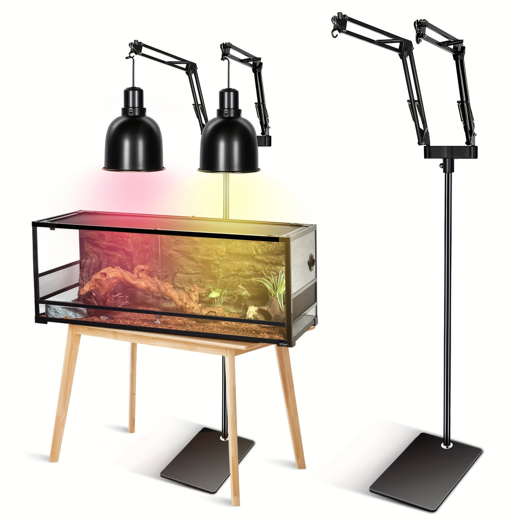 Double Arm Hanging Lamp Stand For Reptile, Metal Adjustable Heat Lamp Light Holder With 360° Rotation Swing Arm For Reptile Tank, Bearded Dragon, Chicks, Without Battery