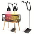 Double Arm Hanging Lamp Stand For Reptile, Metal Adjustable Heat Lamp Light Holder With 360° Rotation Swing Arm For Reptile Tank, Bearded Dragon, Chicks, Without Battery