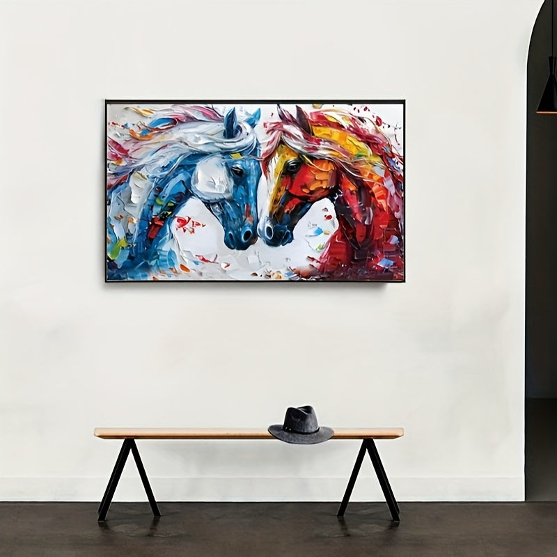 Vibrant Abstract Horse Canvas Art - Modern Oil Painting Style, Perfect For Living Room, Bedroom, Dining Decor - High-Definition Print, Large 39.37X23.62 Inches
