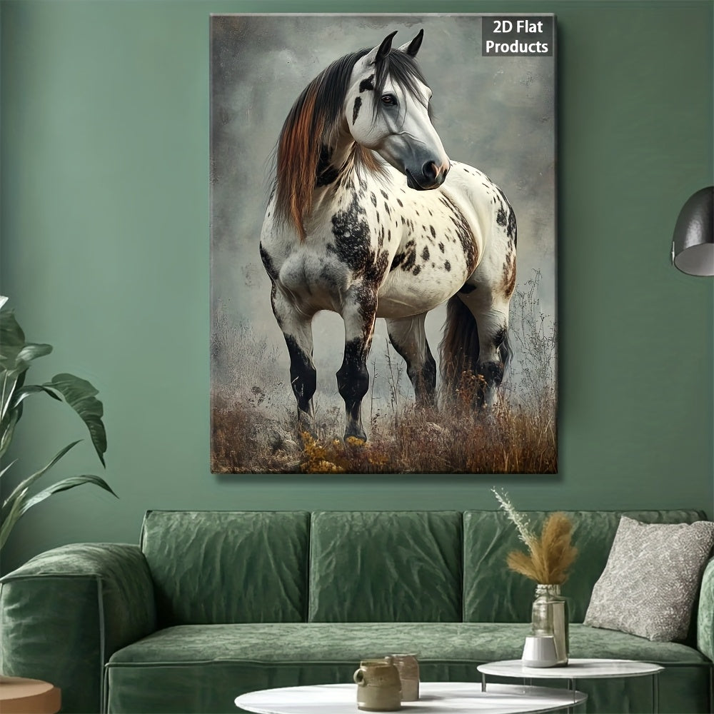 2D Flat, Appaloosa Horse Framed Canvas Wall Art - Western Equestrian with White Patches & Spotted Coat, izable Sizes Available, Rustic Farmhouse Decor for Living Room, Bedroom - HD Print on Wood Frame ( Horse Portrait), 2D Fl