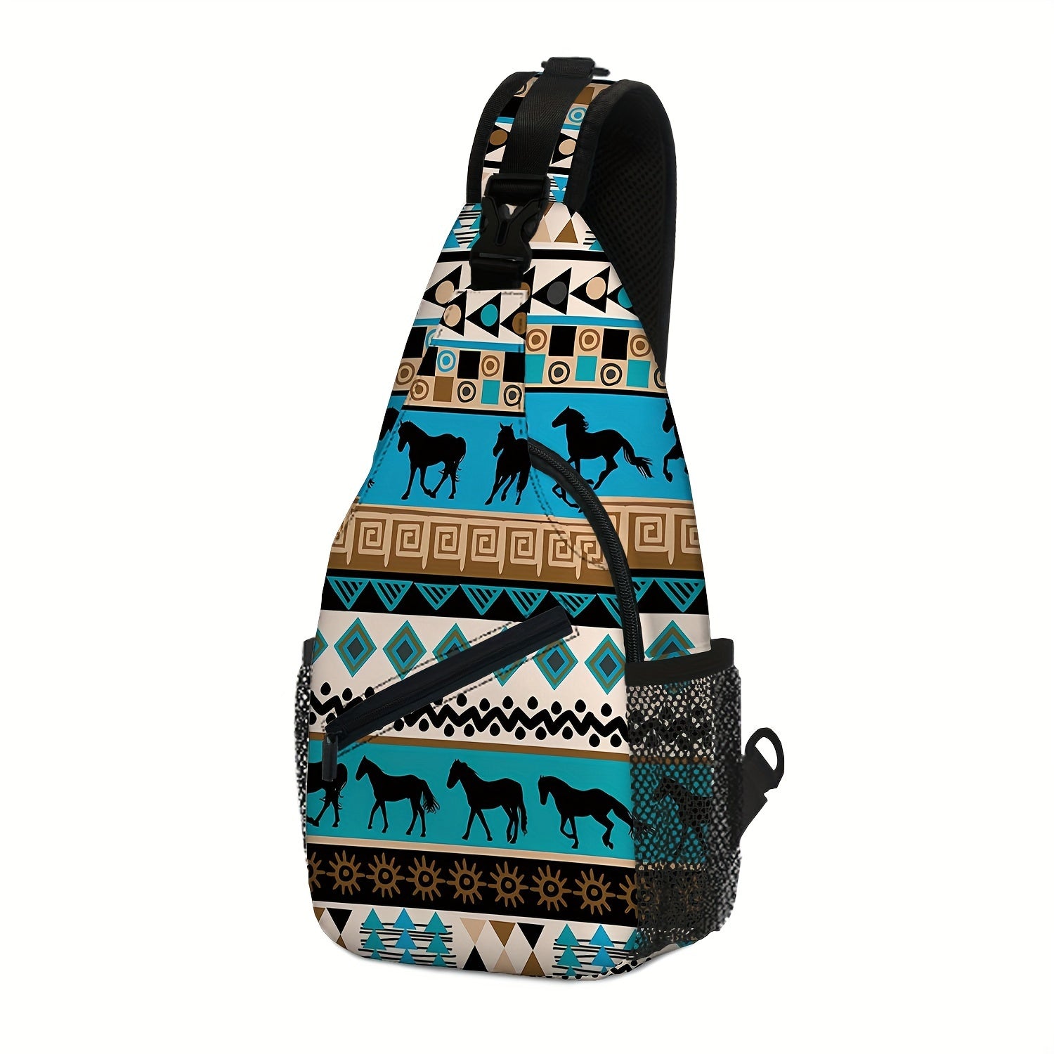 Totem Style Horse Pattern Print Casual Sling Bag, Men's And Women's Crossbody Bag For Travel & Daily Commute