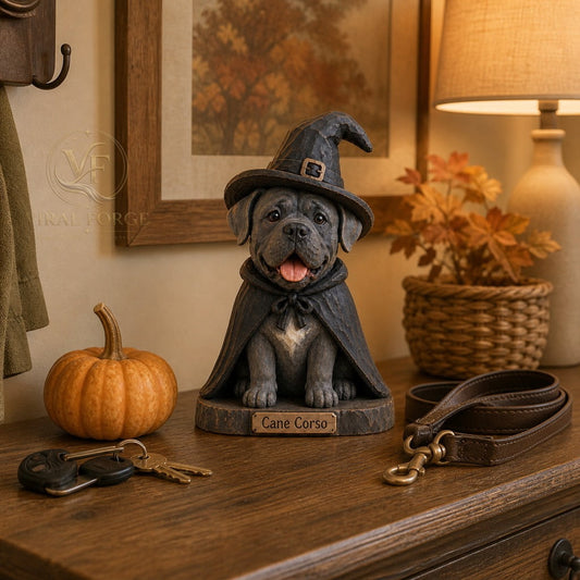 Three-Layer Wooden Plaque Featuring Cane Corso Witch Design - Ideal for Fall Tabletop Decor and Dog Enthusiasts