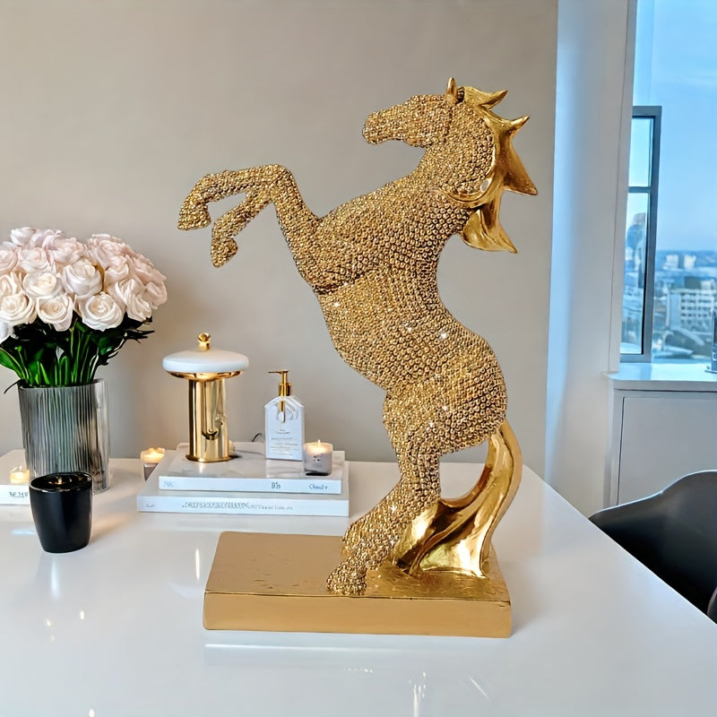Elegant Golden Resin Horse Figurine - Majestic Stained Glass-Style Decor for Home & Office, Perfect Gift for Riders and Animal Lovers, Ideal for Christmas, Valentine'S Day, Mother'S Day, and More, Horse Decor