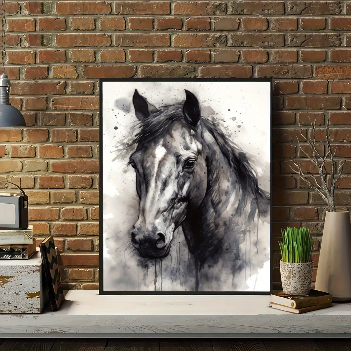 Black Ink Horse Wall Art Poster, 12x16 inches, Capturing Nature's Beauty and Elegance - Watercolor Canvas Print for Home, Bedroom, Kitchen, Bathroom, Living Room, Office Decor