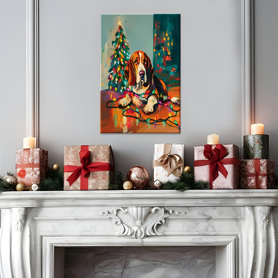 Basset Hound Christmas Dog Canvas Wall Art
