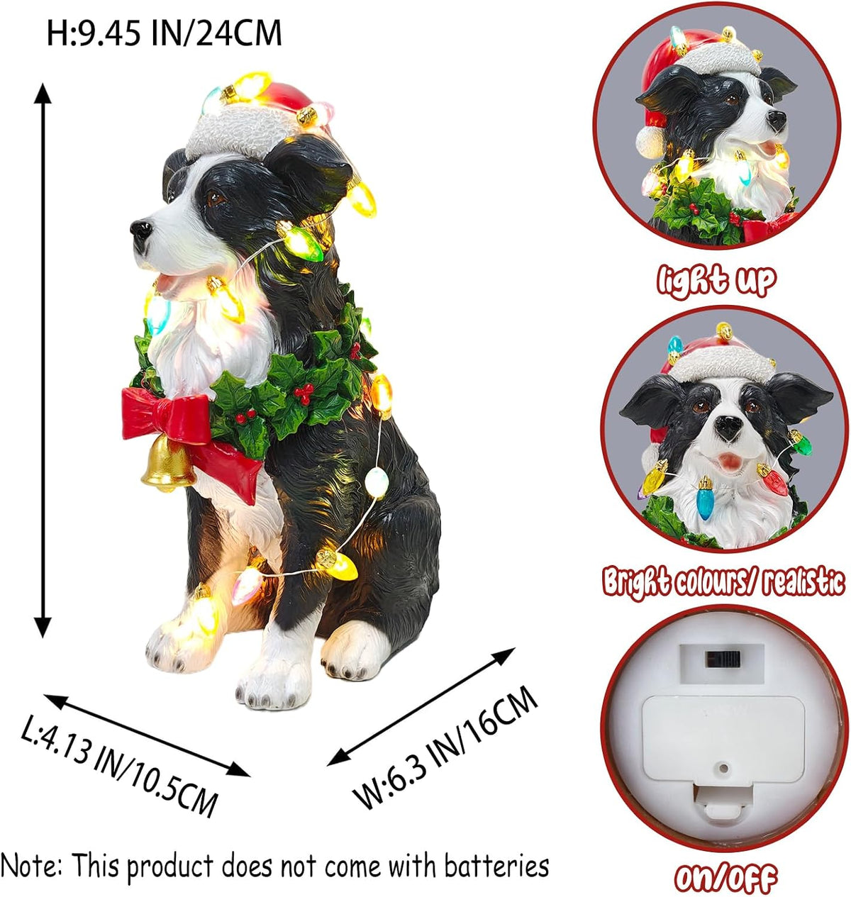 Festive Border Collie Sculpture with Santa Hat - Christmas Decor for Mantels and Tabletops - Ideal Gift for Border Collie Enthusiasts