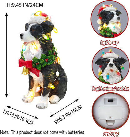 Festive Border Collie Sculpture with Santa Hat - Christmas Decor for Mantels and Tabletops - Ideal Gift for Border Collie Enthusiasts