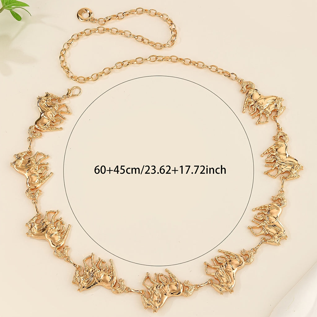 1pc Women's Metal Good Luck Double Horse Adjustable Western Cowboy Belt, Perfect for Summer Parties and Photo Shoots, Ideal Gift