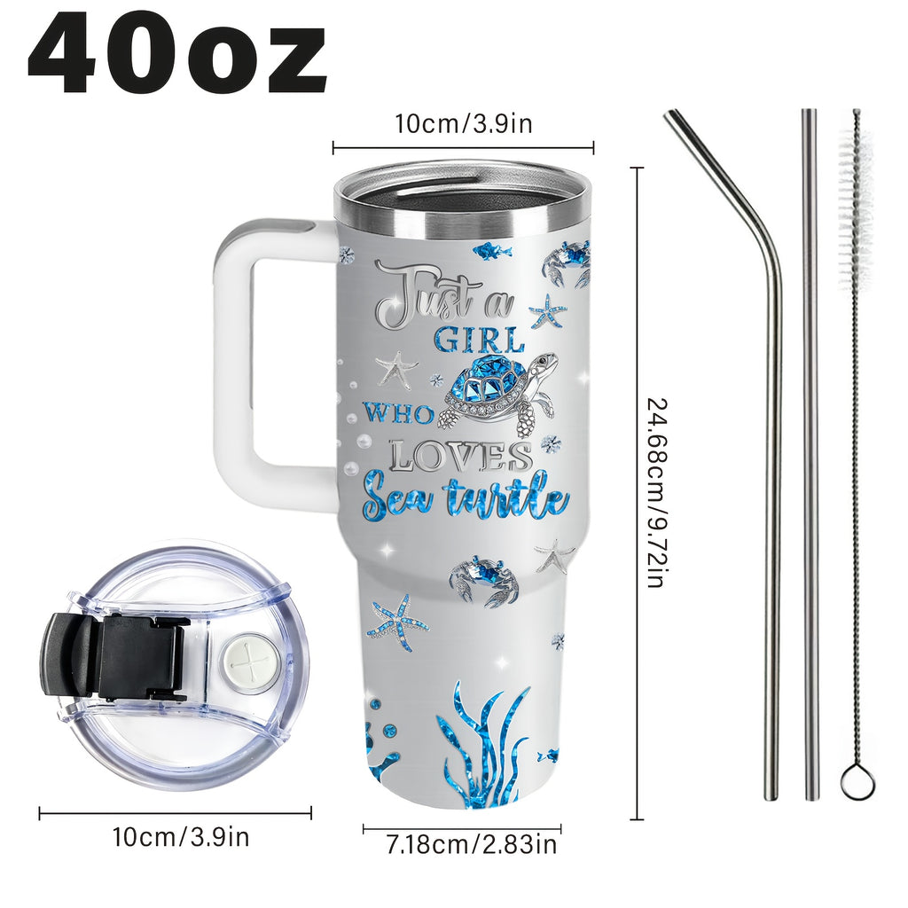 1pc Turtle Mug, Gift for Women with Turtles, Jewelry Turtle Gifts, Turtle Enthusiast Gifts, Turtle Coffee Mug, Turtle Stainless Steel Cup 40oz, with Handle and Lid, Sports Cup with Turtle Pattern, Outdoor Travel Cup