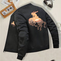 Women's Western Cowboy Print Casual Jacket - Black Zip-Up Long Sleeve with Stand Collar, Horse Graphic Design, Perfect for Fall and Winter Outfits, Casual Wear Jacket | Graphic Print Jacket | Polyester Fabric