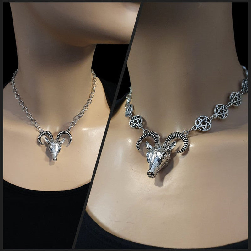Goat Head and Pentagram Choke Necklace Style2