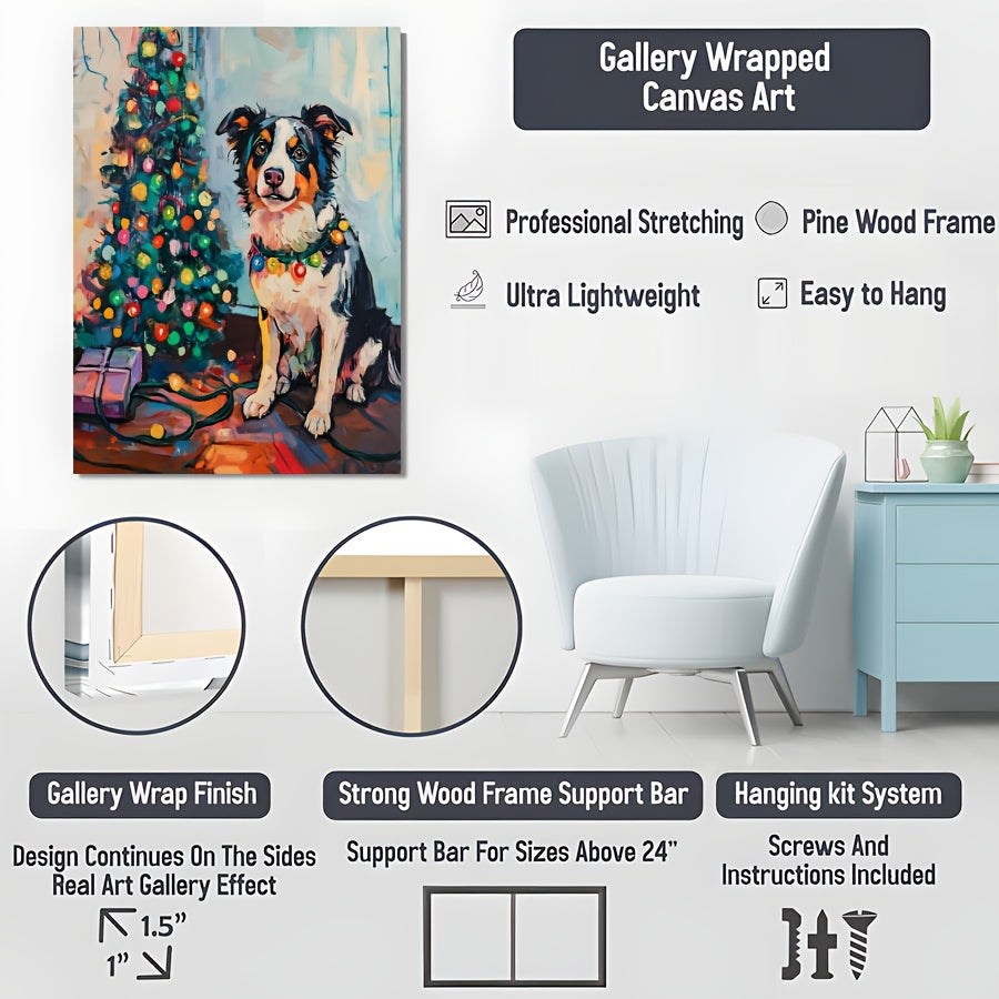Australian Shepherd Christmas Dog Wall Art Canvas
