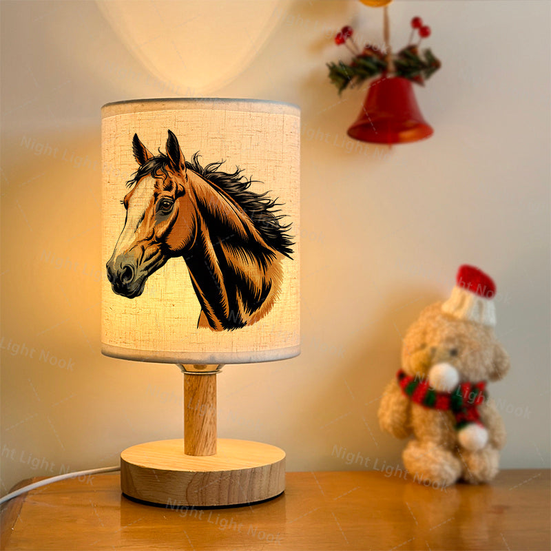 1pc Horse Head LED Fabric Table Lamp, USB Bedside Lamp, Bedroom Lamp And Dormitory LED Lighting Fixture, Office Decorative Lamp with Fabric Lampshade, Night Light for Room And Living Room Decoration