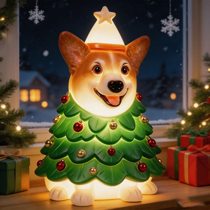 Halloween Illuminated Dog Figurine - 7.9in Scarecrow Dog Statue with Glowing Pumpkin, Waterproof Resin Table and Yard Decor