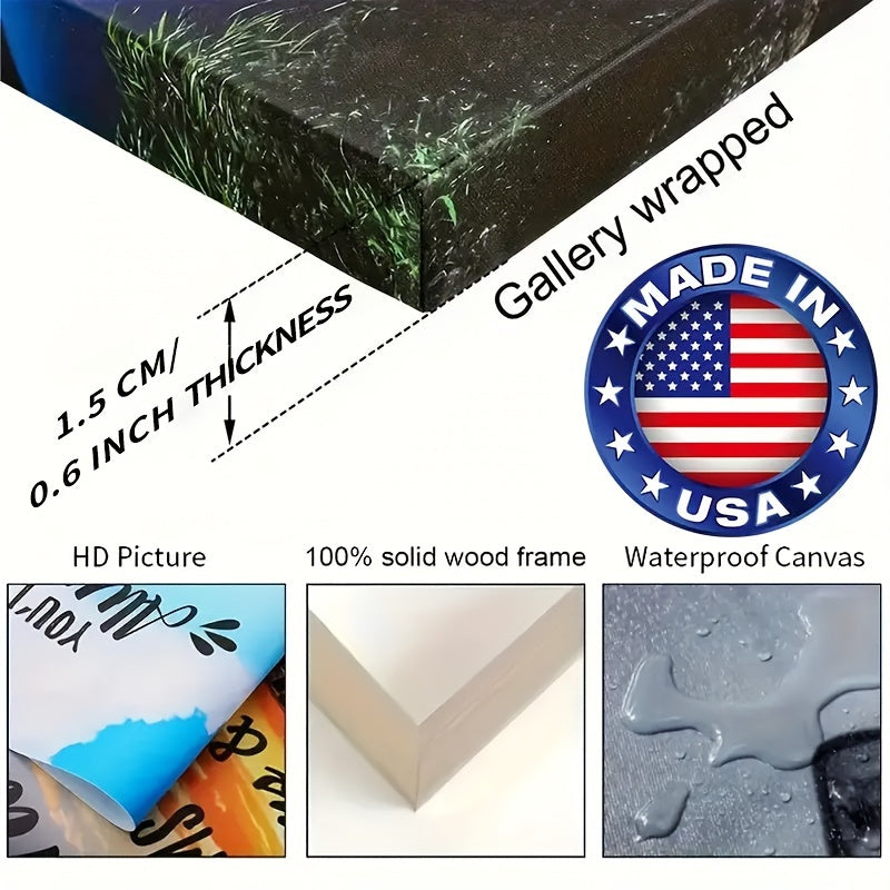 1pc Modern Cat Canvas Art with Wooden Frame – Whimsical Cartoon-Style Black Cat Holding Coffee Cup – Yellow Background, Warm Tones, Unique Animal Wall Decor for Living Room, Bedroom, or Home Office, Cat Decor
