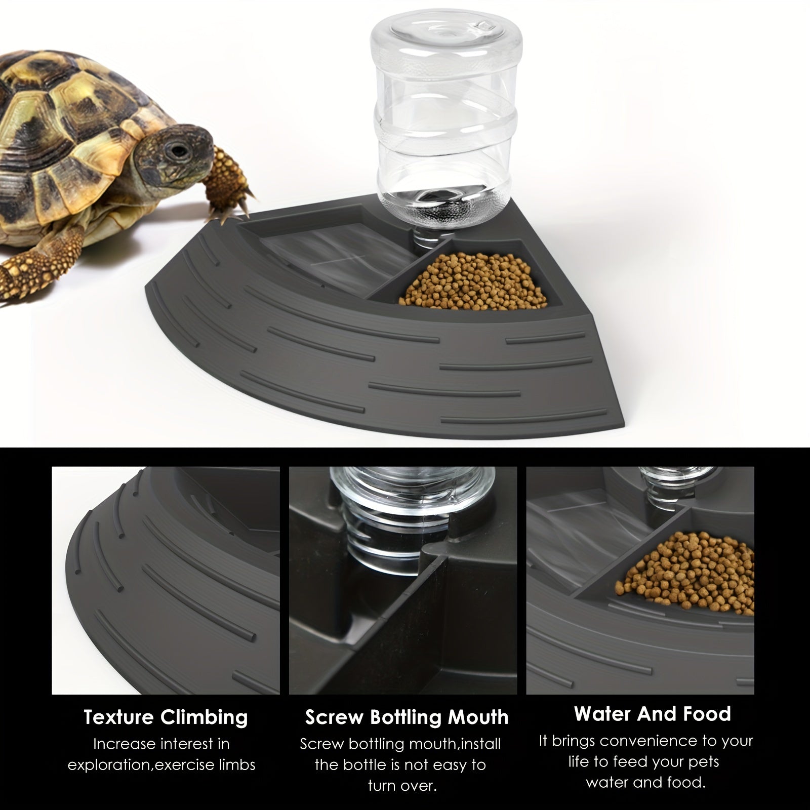 2 In 1 Reptile Water Dish & Food Dish With Automatic Water Bottle, Bearded Dragon Plastic Food Feeder Dish Terrarium Feeder Bowls For Leopard Gecko, Lizard, Frog, Snake & Chameleon