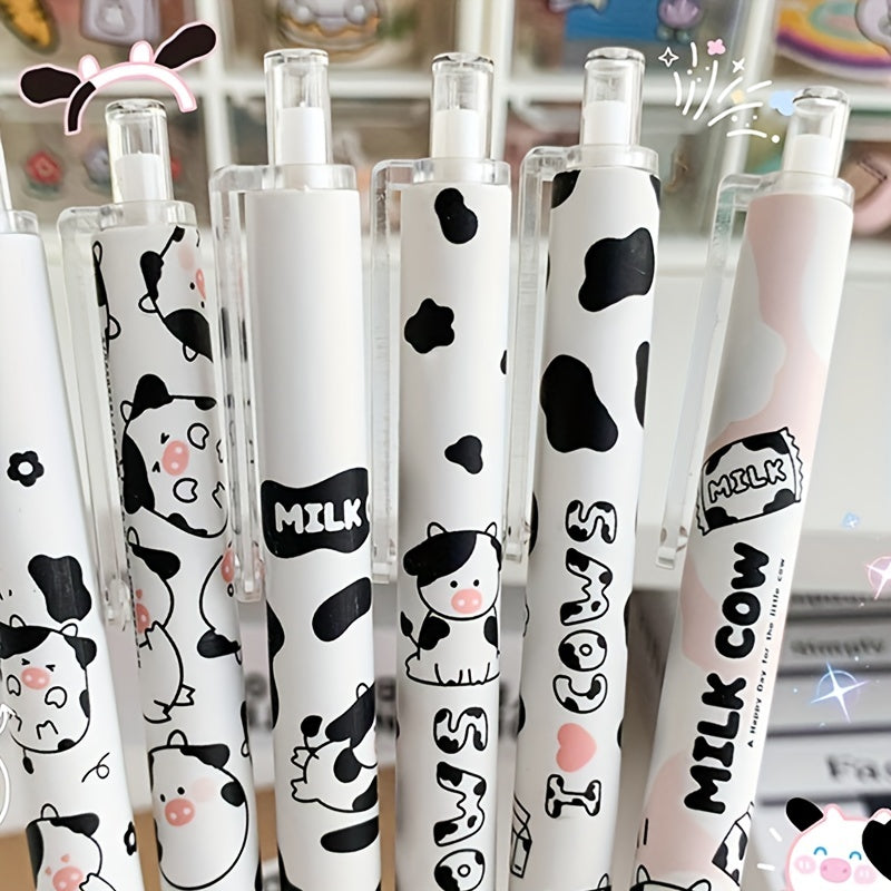 6pcs Vibrant Black Ink Cartoon Milk Cow Retractable Gel Pens Set - Fine 0.5mm Bullet Nib, Smooth Writing Experience, Ergonomic Design, Perfect for School, Office, and Artistic Creations