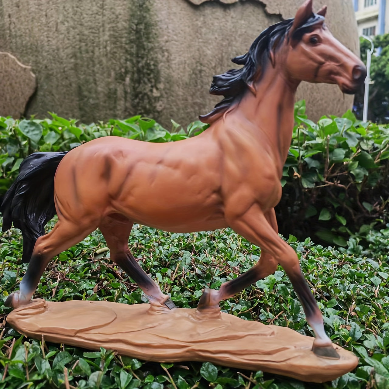 Galloping Brown Horse Figurine - Versatile Resin Decor for Home, Office, and Outdoor Spaces
