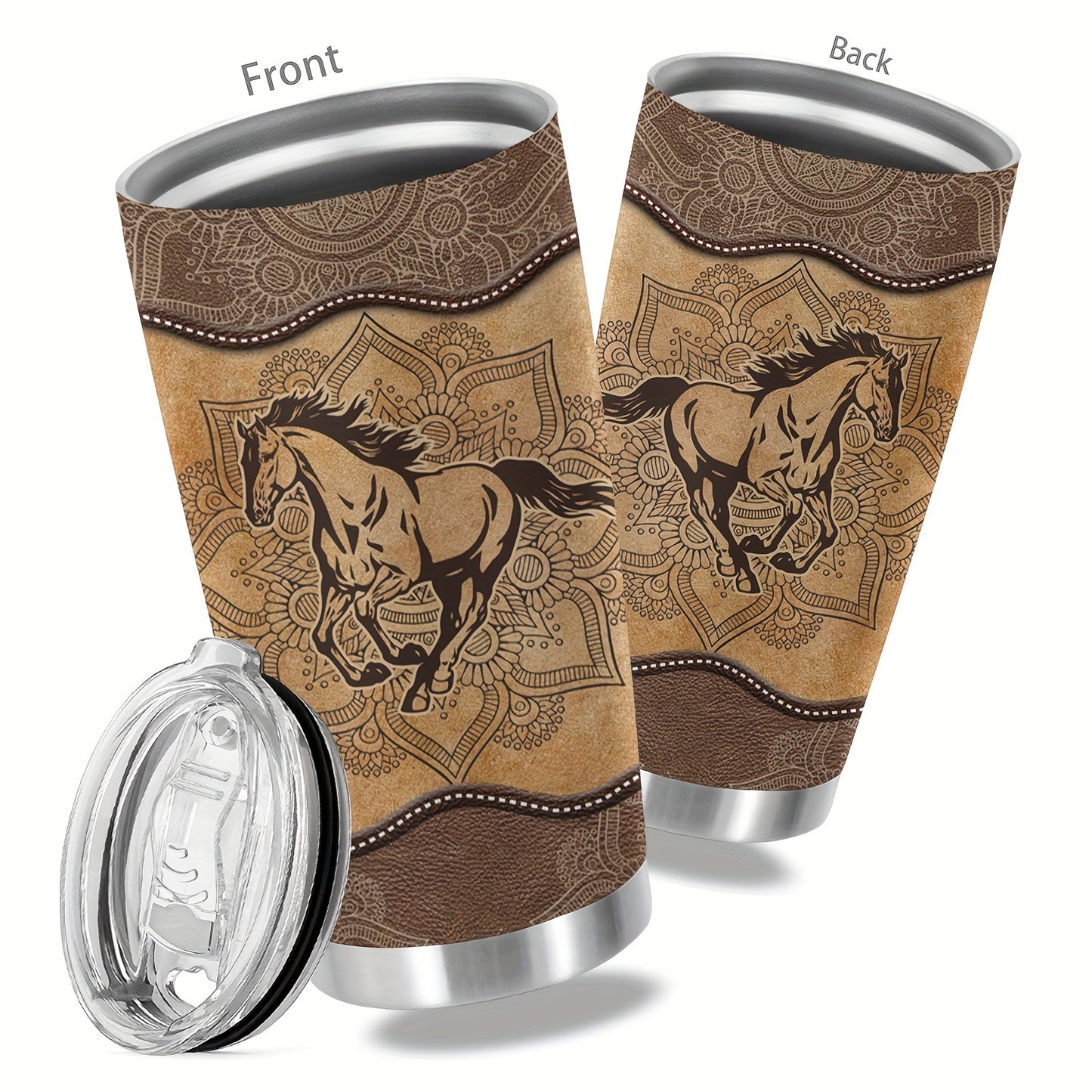 1pc, 20oz Cup Stainless Steel Tumbler, Horse Print Double Wall Vacuum Insulated Travel Mug, Halloween Gifts, Gifts For Parents, Relatives And Friends