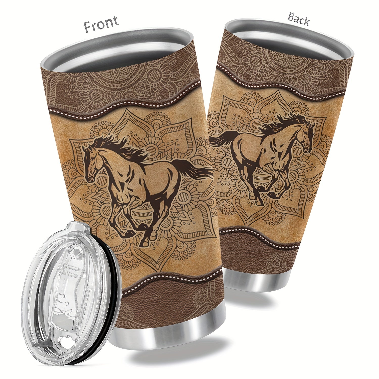 1pc, 20oz Cup Stainless Steel Tumbler, Horse Print Double Wall Vacuum Insulated Travel Mug, Halloween Gifts, Gifts For Parents, Relatives And Friends