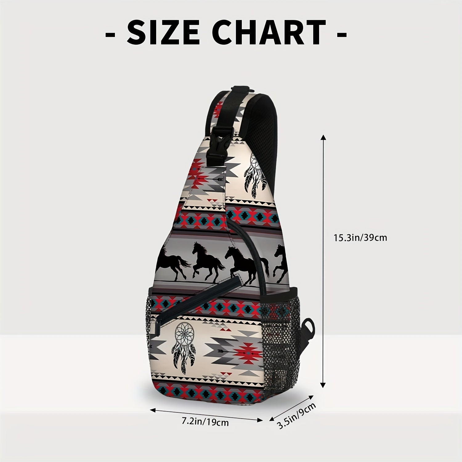 Totem Style Horse Pattern Print Casual Sling Bag, Men's And Women's Crossbody Bag For Travel & Daily Commute
