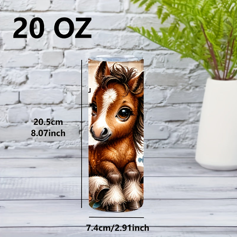 20oz Horse-Themed Stainless Steel Water Bottle, Vacuum Insulated, Leak-Proof Lid, Portable Travel Tumbler for Hot and Cold Beverages, Ideal Gift for Horse Lovers, Family, Friends - Durable 304 Stainless Steel
